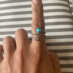 Blue pearl adjustable ring